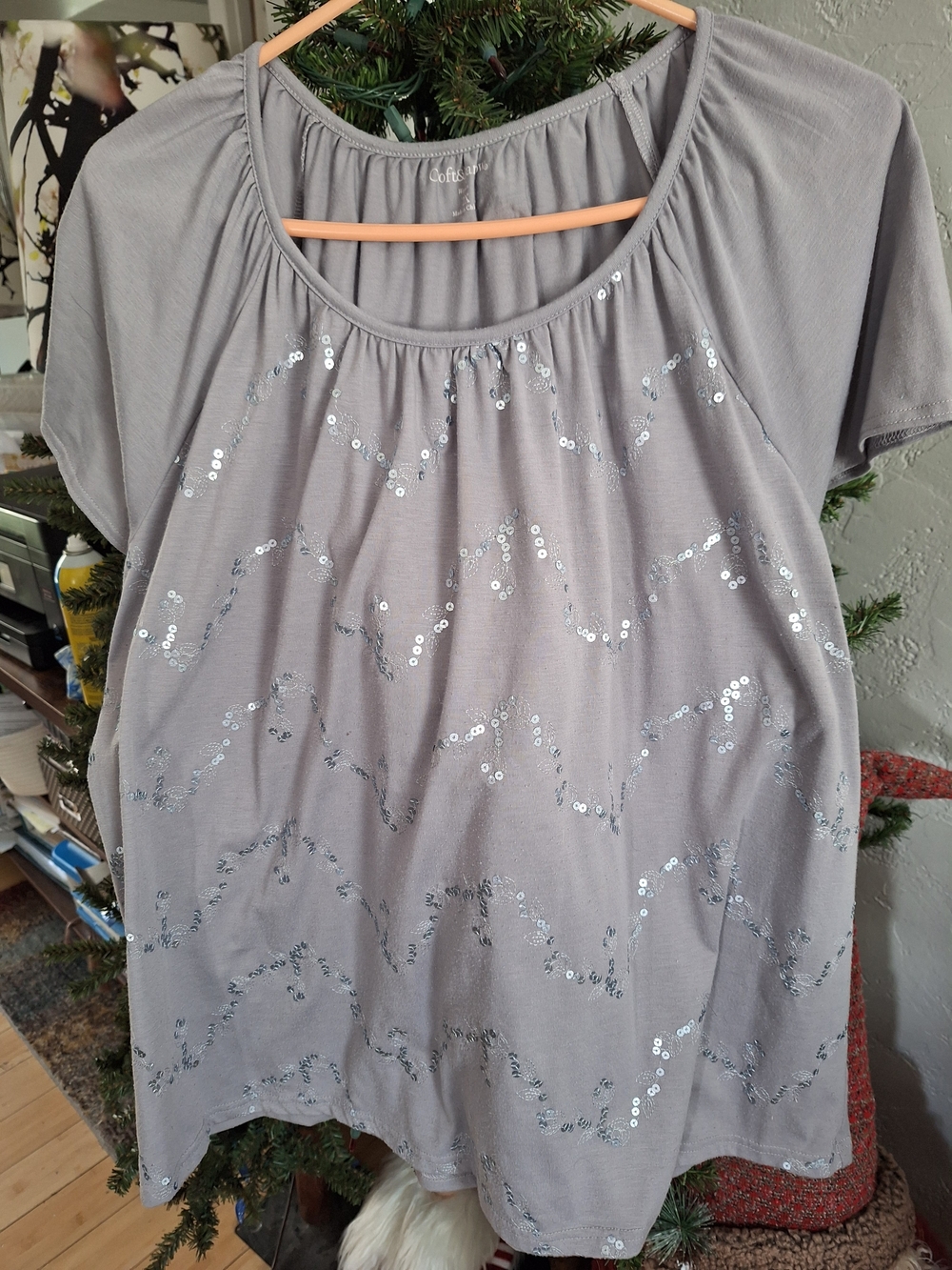 croft & barrow Gray Sequin Short-Sleeve Tunic